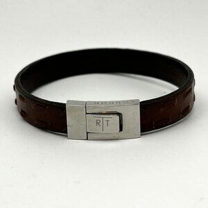 Tateossian London Mens Leather Bracelet Brown Stainless Steel Clasp READ